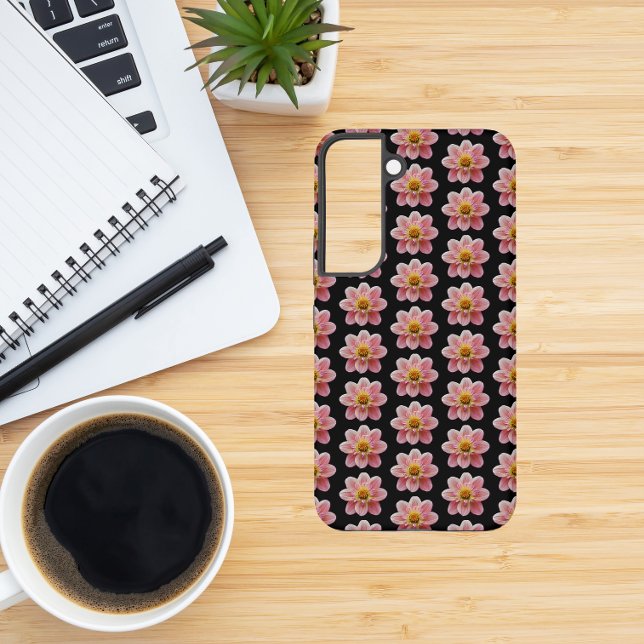 Funda Para Samsung Galaxy Collarette rosa Dahlia Patrón floral sobre negro (In Situ)
