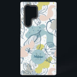 Funda Para Samsung Galaxy S22 Ultra Colores pasteles Hojas de palma y formas orgánicas<br><div class="desc">Colores pasteles de hojas de palma tropicales con formas orgánicas en un patrón sin fisuras con un fondo blanco. Monograma opcional.</div>