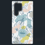 Funda Para Samsung Galaxy S22 Ultra Colores pasteles Hojas de palma y formas orgánicas<br><div class="desc">Colores pasteles de hojas de palma tropicales con formas orgánicas en un patrón sin fisuras con un fondo blanco. Monograma opcional.</div>