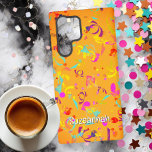 Funda Para Samsung Galaxy S22 Ultra Coloridas confeti toss sobre Naranja personalizado<br><div class="desc">Este funda está adornado con un colorido papel de confeti sobre un fondo naranja. Rellene el campo de plantilla con sus palabras, elimine todo el texto o edite usando la herramienta de diseño para seleccionar un estilo de fuente, tamaño y color que prefiera. También puede transferir este diseño a otros...</div>