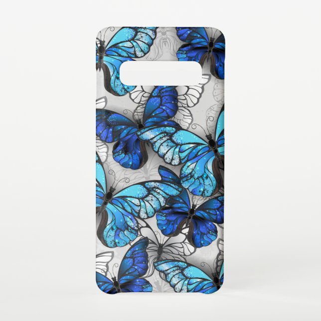 Funda Para Samsung Galaxy Composición de las mariposas blancas y azules (Reverso)