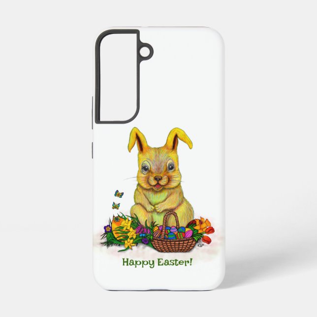 Funda Para Samsung Galaxy Conejo de Pascua con huevos y flores (Reverso )