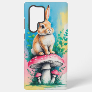 Funda Para Samsung Galaxy S22 Ultra Conejo sobre hongo con colores pastel brillantes