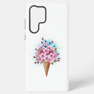 Funda Para Samsung Galaxy S22 Ultra Cono de waffle de helado de Sakura rosa