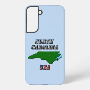 Funda Para Samsung Galaxy S22+ Contorno del mapa de Carolina del Norte, texto de 