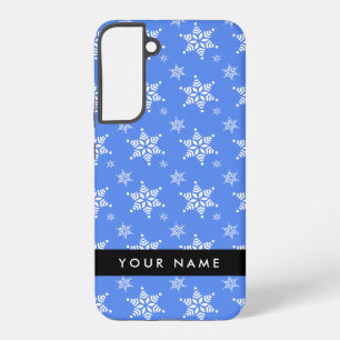 Funda Para Samsung Galaxy S22+ Copo de nieve blancos, Azul, Tu nombre, Personaliz
