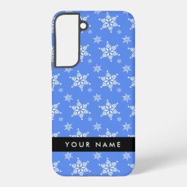 Funda Para Samsung Galaxy S22+ Copos de nieve blancos, azul, tu nombre, personali