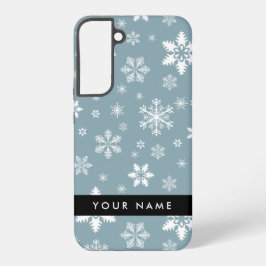 Funda Para Samsung Galaxy S22+ Copos de nieve blancos, gris, tu nombre, personifi