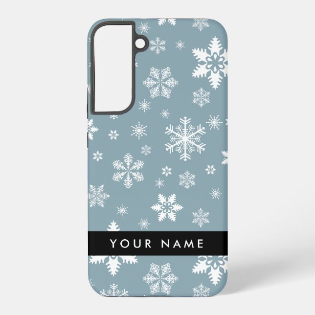 Funda Para Samsung Galaxy Copos de nieve blancos, gris, tu nombre, personifi (Reverso )