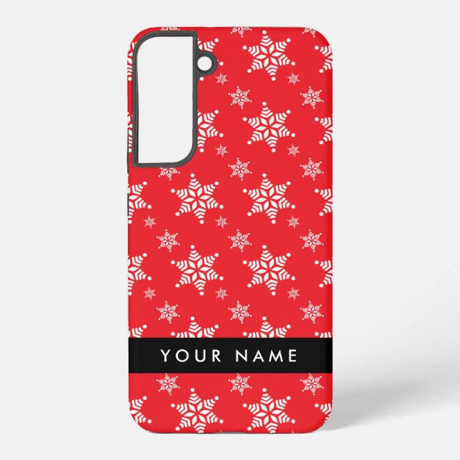 Funda Para Samsung Galaxy Copos de nieve blancos, rojo, tu nombre, personali (Reverso )