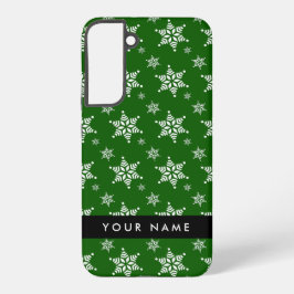 Funda Para Samsung Galaxy S22+ Copos de nieve blancos, verdes, tu nombre, persona
