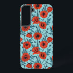 Funda Para Samsung Galaxy S22  Coppies rojos y azules en azul piscina<br><div class="desc">Patrón de amapolas rojas sin soldadura,  pintado a mano con marcadores de alcohol</div>
