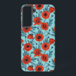 Funda Para Samsung Galaxy S22  Coppies rojos y azules en azul piscina<br><div class="desc">Patrón de amapolas rojas sin soldadura,  pintado a mano con marcadores de alcohol</div>