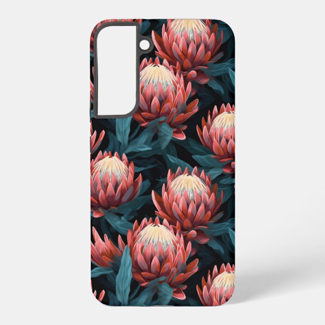 Funda Para Samsung Galaxy Coral Oscuro Negrita Protea Dura Floral (Reverso )
