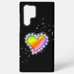Funda Para Samsung Galaxy S22 Ultra Corazón arcoiris con estrellas en negro