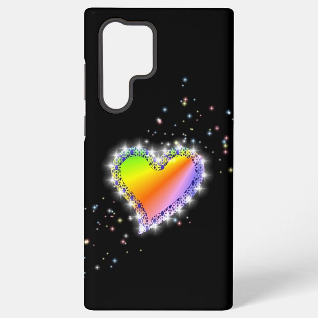 Funda Para Samsung Galaxy Corazón arcoiris con estrellas en negro (Reverso )
