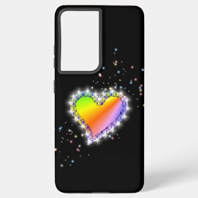 Funda Para Samsung Galaxy Corazón arcoiris con estrellas en negro (Reverso )