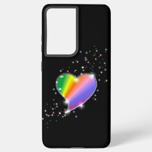 Funda Para Samsung Galaxy S21 Ultra Corazón arcoiris con estrellas en negro