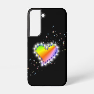 Funda Para Samsung Galaxy S22 Corazón arcoiris con estrellas en negro