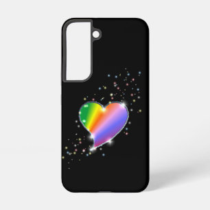 Funda Para Samsung Galaxy S22 Corazón arcoiris con estrellas en negro