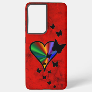 Funda Para Samsung Galaxy S21+ Corazón arcoiris y mariposa