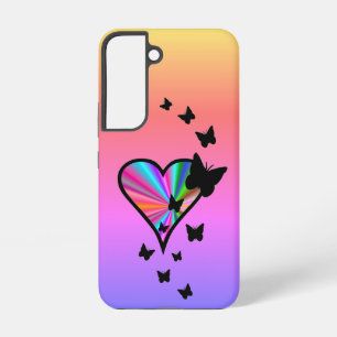 Funda Para Samsung Galaxy S22 Corazón arcoiris y mariposa