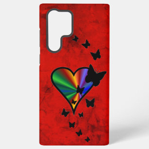 Funda Para Samsung Galaxy S22 Ultra Corazón Arcoíris y Mariposa