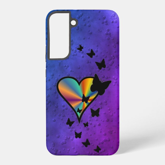 Funda Para Samsung Galaxy Corazón arcoiris y mariposa (Reverso )