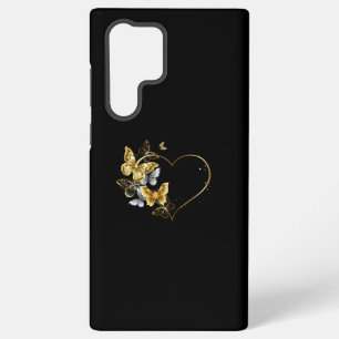 Funda Para Samsung Galaxy S22 Ultra Corazón con mariposas doradas