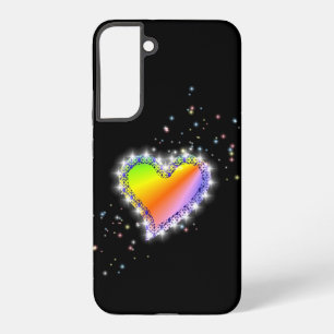 Funda Para Samsung Galaxy S22+ Corazón de Arcoíris con Estrellas sobre negro