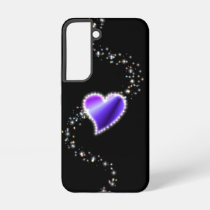 Funda Para Samsung Galaxy S22 Corazón de arcoiris morado con estrellas en negro