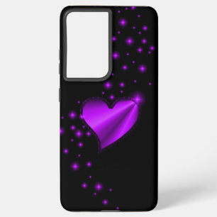 Funda Para Samsung Galaxy S21+ Corazón de arcoiris morado con estrellas en negro