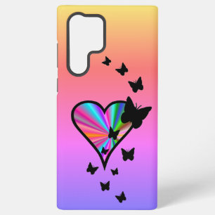 Funda Para Samsung Galaxy S22 Ultra Corazón de Arcoíris y Mariposa