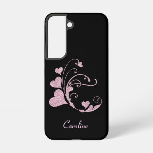 Funda Para Samsung Galaxy S22 Corazón de remolino rosa brillo Monograma