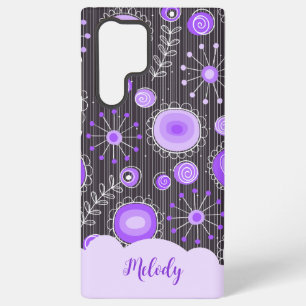 Funda Para Samsung Galaxy S22 Ultra Corazón gris púrpura caprichoso y nombre floral fl