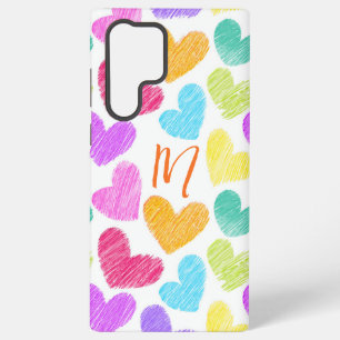 Funda Para Samsung Galaxy S22 Ultra Corazón Monograma Pastel de San Valentín de Color