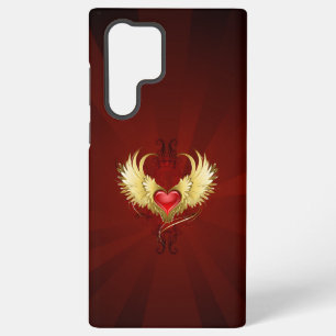 Funda Para Samsung Galaxy S22 Ultra Corazón Rojo con Alas Doradas