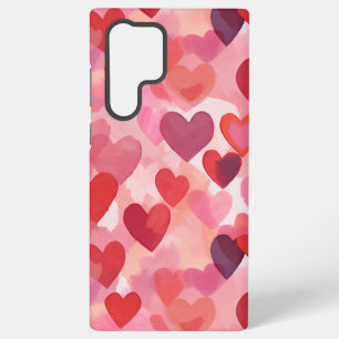 Funda Para Samsung Galaxy S22 Ultra Corazones de acuarela rosados y rojos Coqueta romá