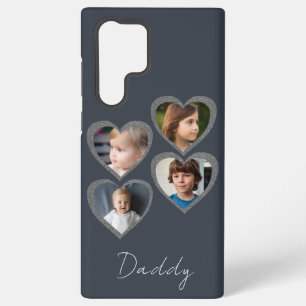Funda Para Samsung Galaxy S22 Ultra Corazones de Papá Gris Colage de Fotos de Cuatro N