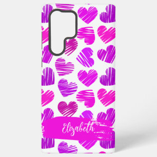 Funda Para Samsung Galaxy S22 Ultra Corazones Garabateados Modernos Rosa Purpura Nombr