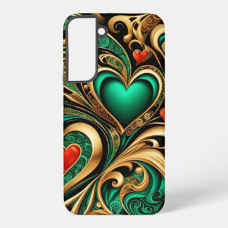 Funda Para Samsung Galaxy S22+ Corazones Repetitivos Trampa Patrón Oro Esmeralda