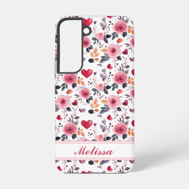 Funda Para Samsung Galaxy Corazones Y Rosas Rosados (Reverso )