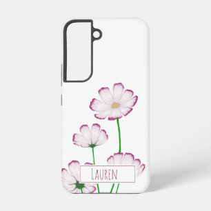 Funda Para Samsung Galaxy S22 Cosmos Rosa con Borde Fucsia con Nombre en Caja Po