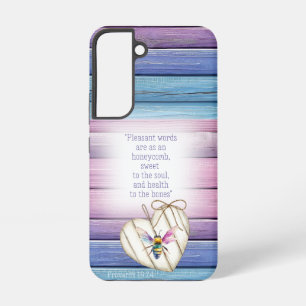 Funda Para Samsung Galaxy S22 Cottagecore Mauve Azul Madera Corazón Abeja Fe