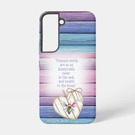 Funda Para Samsung Galaxy S22 Cottagecore Mauve Blue Wood Heart Bee Faith