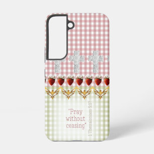 Funda Para Samsung Galaxy S22 Cottagecore Rosa Verde Cuadros Cruz Paloma Escritu