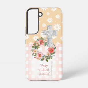 Funda Para Samsung Galaxy S22 Cruz de Fe de Fe de Rosa Floral de color Rosa Giro