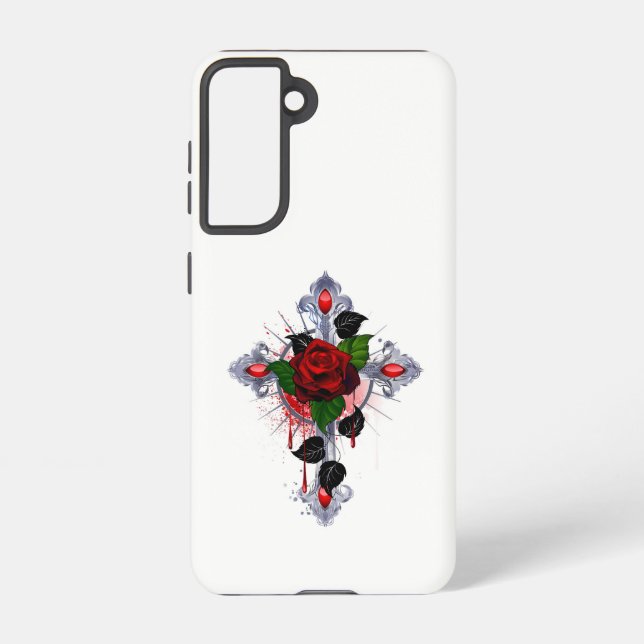 Funda Para Samsung Galaxy Cruz de Plata con una Rosa Roja (Reverso )