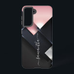 Funda Para Samsung Galaxy S21 Cuadrados negros rosados de monograma 3D metalizad<br><div class="desc">El diseño es una foto y los fundas no están hechos con purpurinas, secuencias, metales o bosques reales. Este diseño también está disponible en otros modelos de teléfono. Elija Tipo de dispositivo para ver otros fundas de iPhone, Samsung Galaxy o Google. Algunos estilos se pueden cambiar seleccionando Estilo si se...</div>