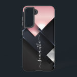 Funda Para Samsung Galaxy S21 Cuadrados negros rosados de monograma 3D metalizad<br><div class="desc">El diseño es una foto y los fundas no están hechos con purpurinas, secuencias, metales o bosques reales. Este diseño también está disponible en otros modelos de teléfono. Elija Tipo de dispositivo para ver otros fundas de iPhone, Samsung Galaxy o Google. Algunos estilos se pueden cambiar seleccionando Estilo si se...</div>